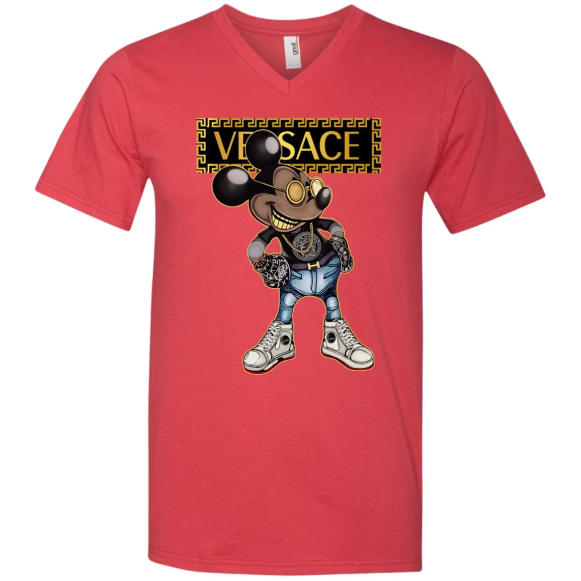 Versace Mickey Mouse Cartoon T-shirt Men V-Neck T-Shirt