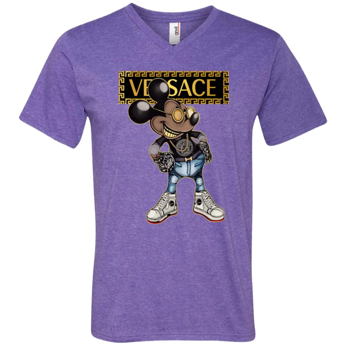 Versace Mickey Mouse Cartoon T-shirt Men V-Neck T-Shirt