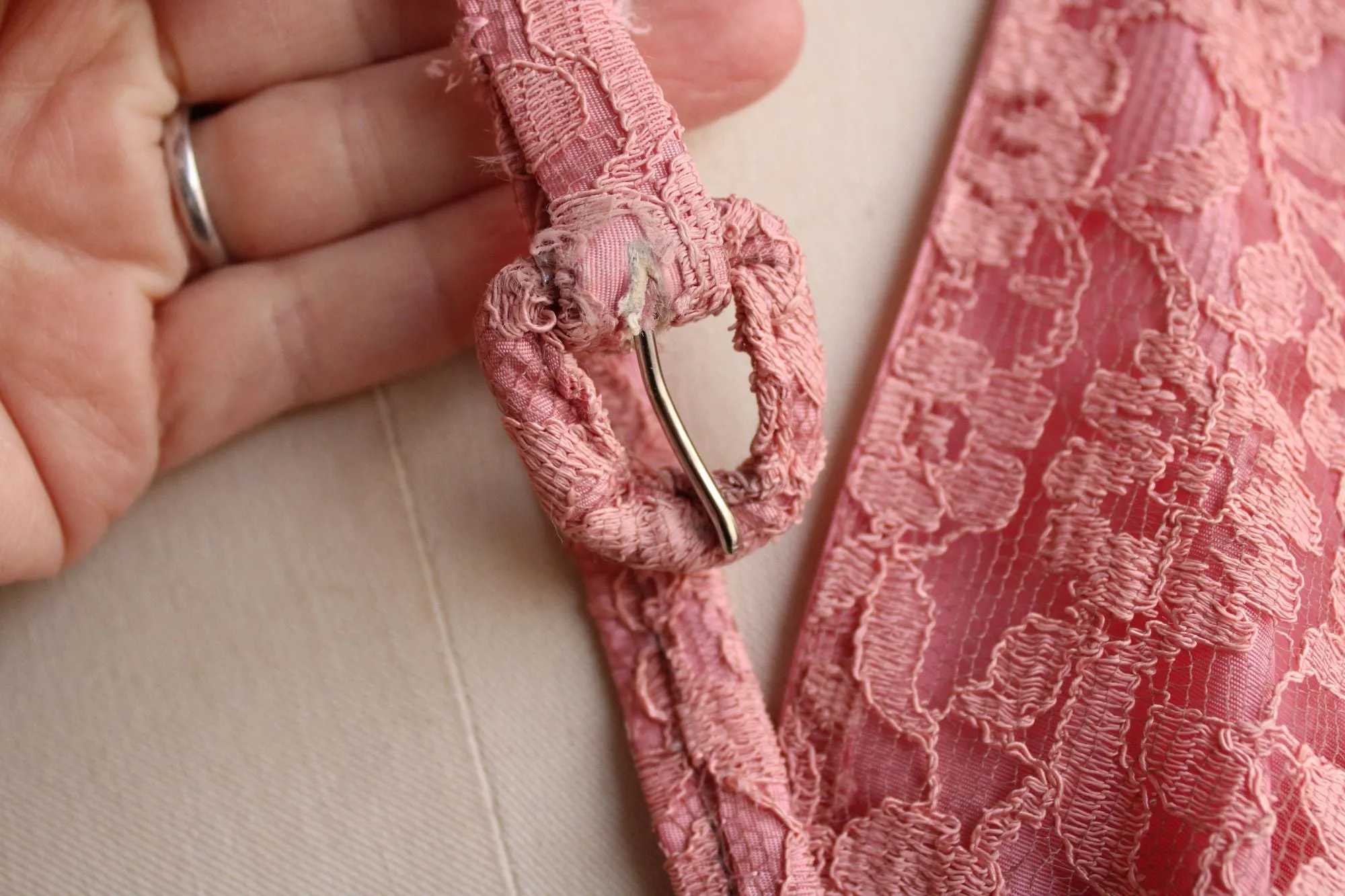 Vintage 1940s 1950s  Dress with Belt in Pink Lace