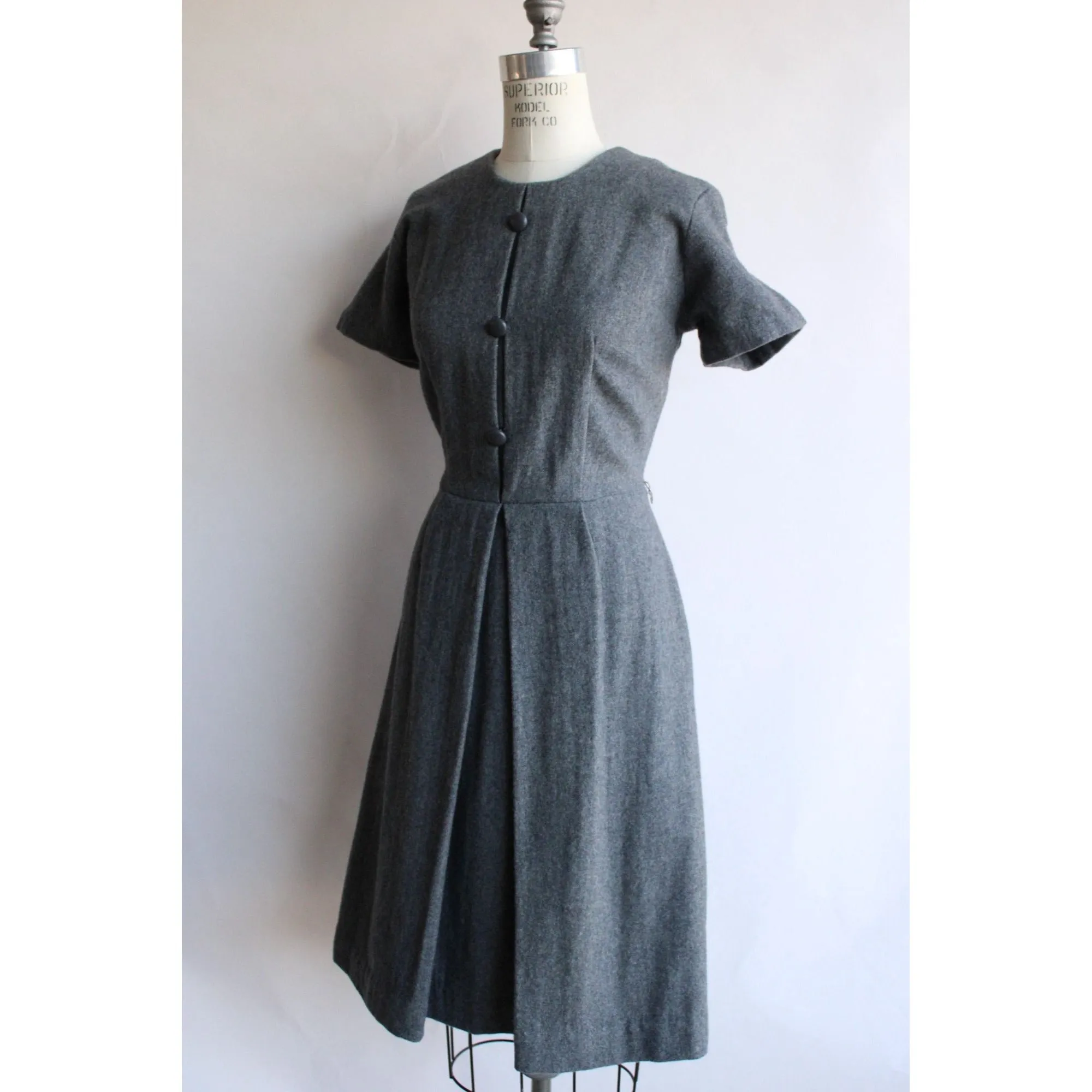 Vintage 1960s Gray Wool Fit and Flare Dress