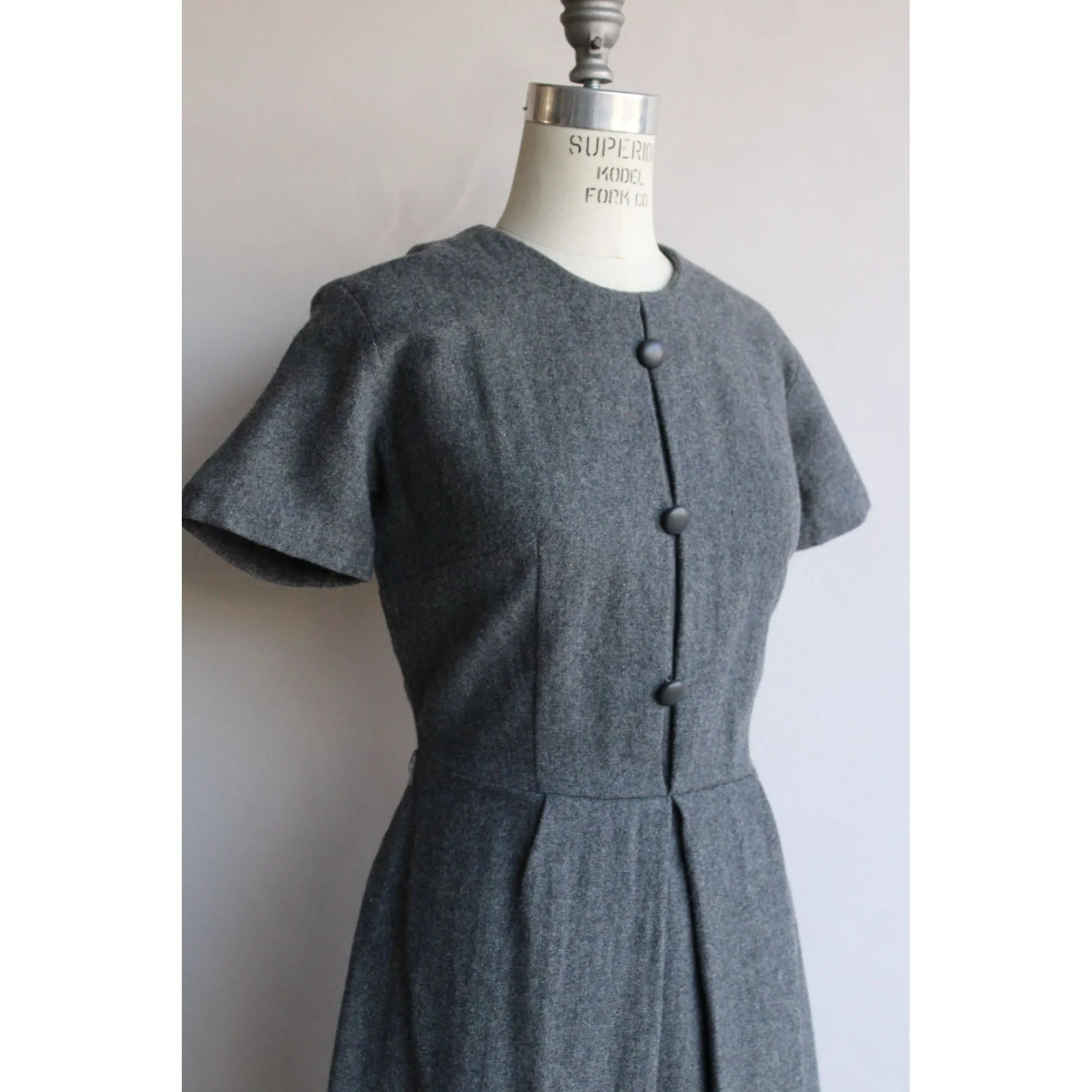 Vintage 1960s Gray Wool Fit and Flare Dress