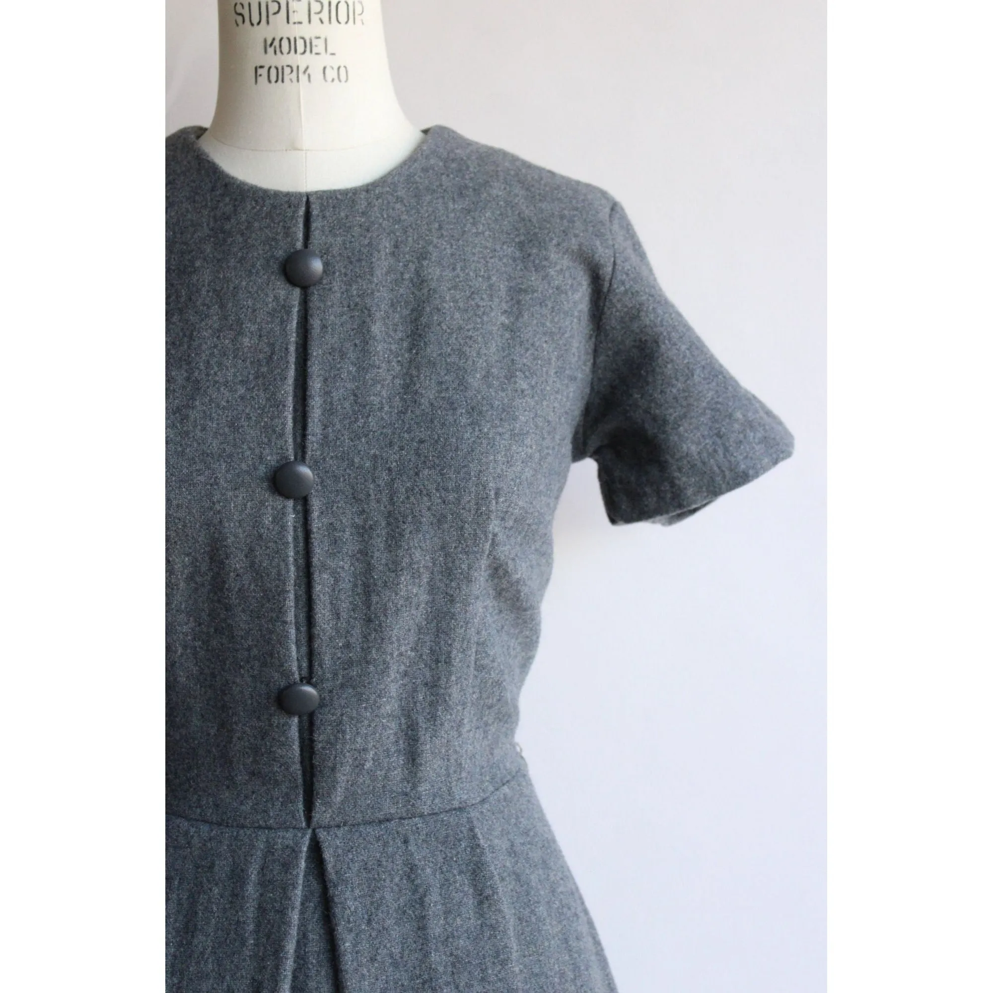 Vintage 1960s Gray Wool Fit and Flare Dress