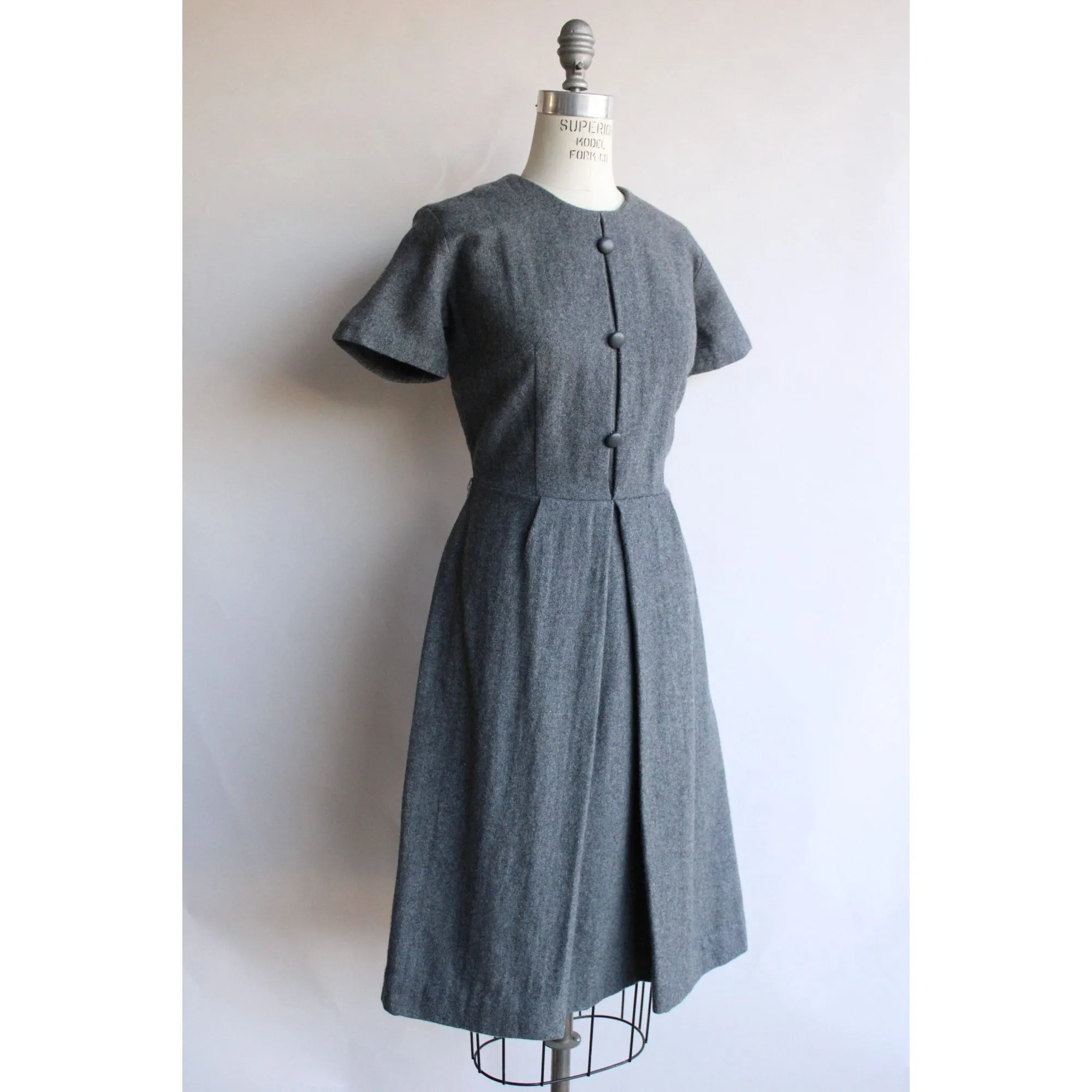 Vintage 1960s Gray Wool Fit and Flare Dress