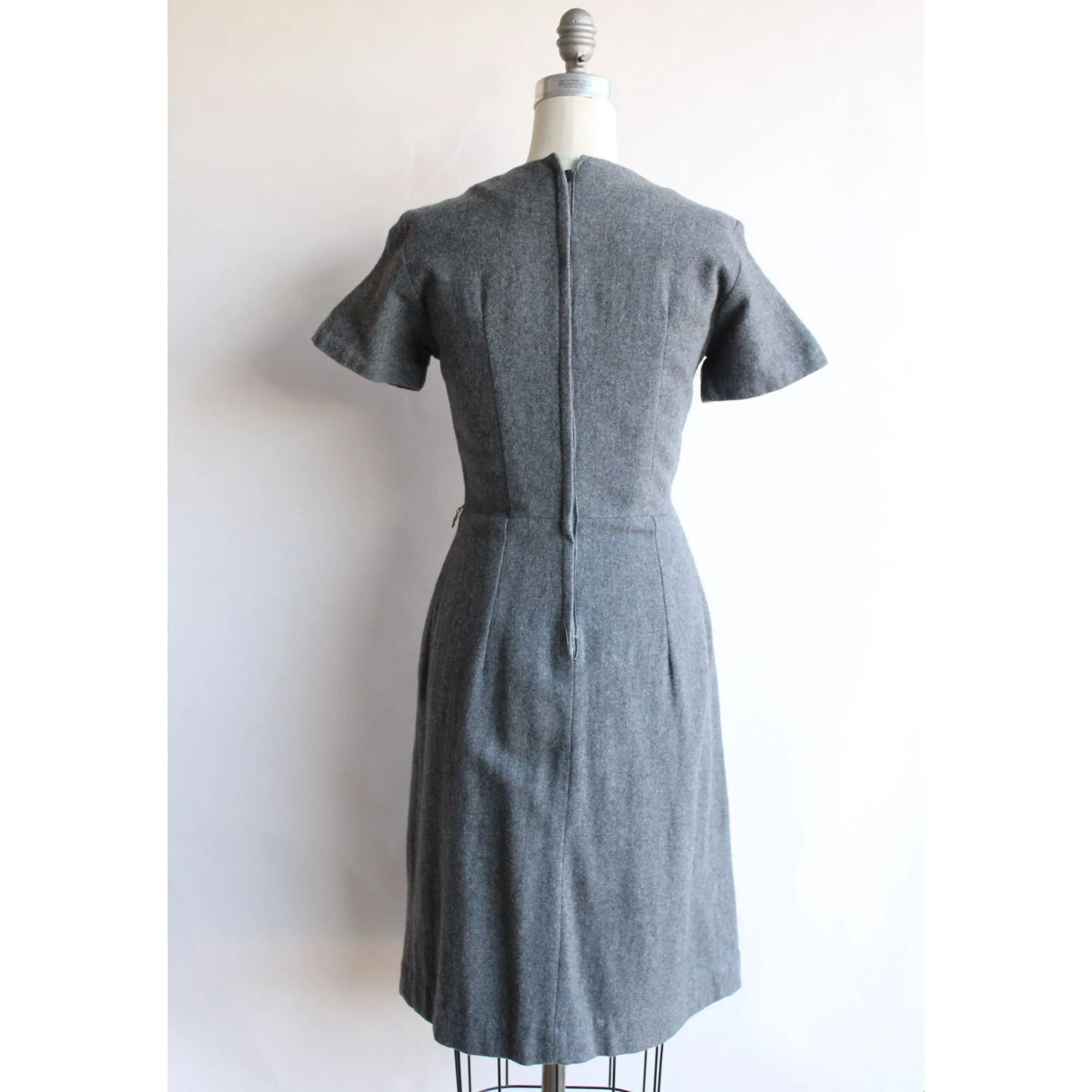 Vintage 1960s Gray Wool Fit and Flare Dress