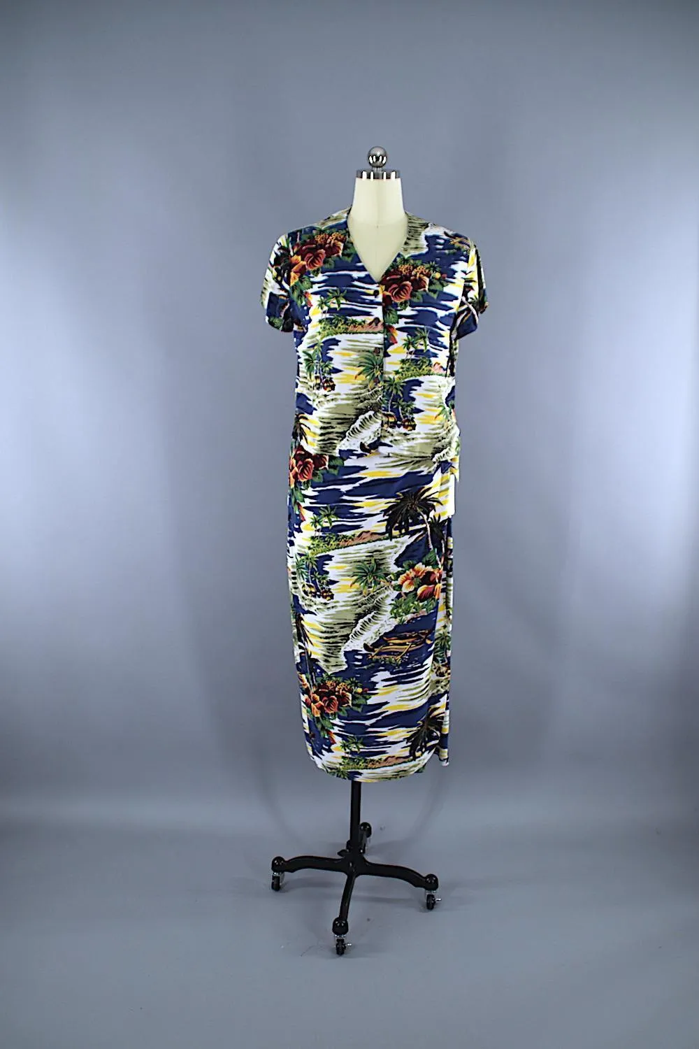 Vintage 1980s Hawaiian Print Blouse & Skirt Set / Hilo Hattie