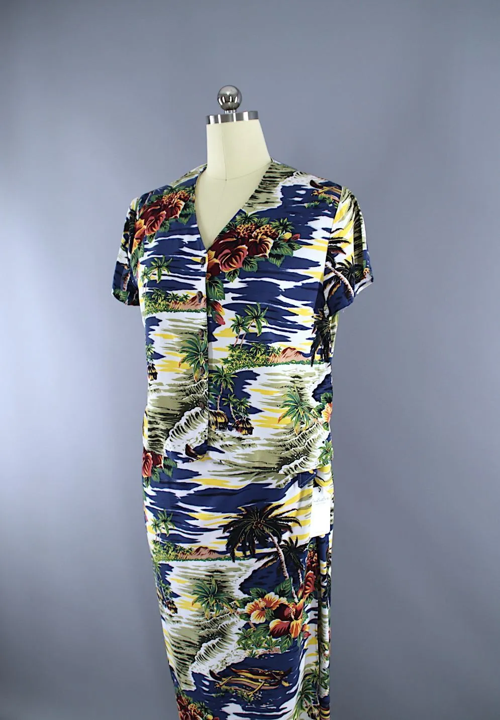 Vintage 1980s Hawaiian Print Blouse & Skirt Set / Hilo Hattie