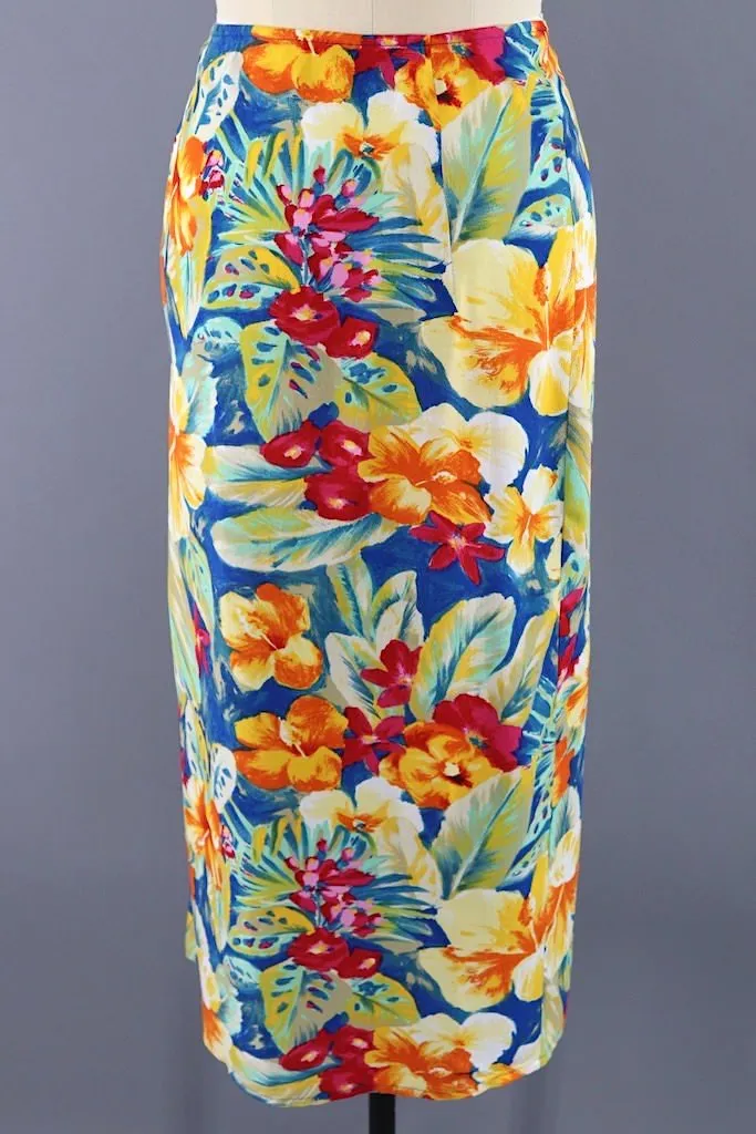 Vintage Hawaiian Print Wrap Skirt
