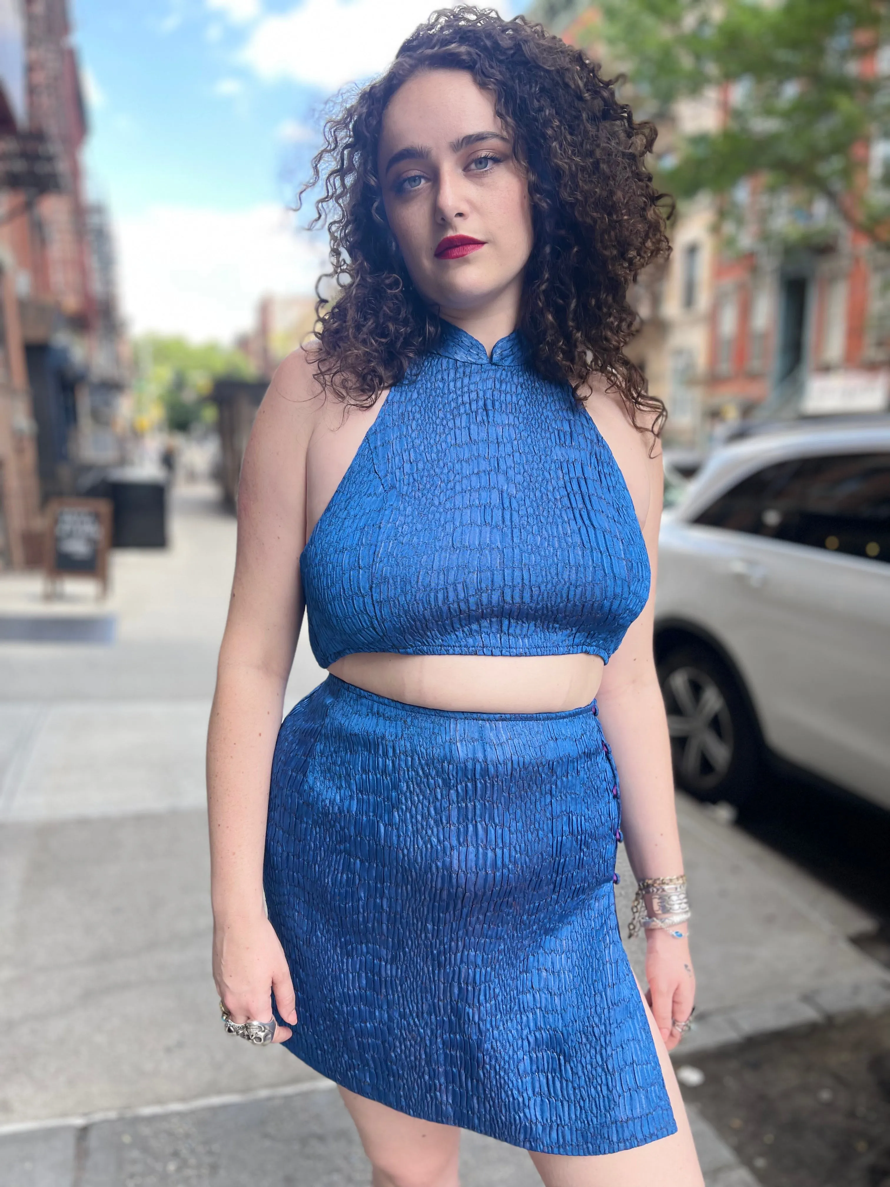 Vintage Y2K Plus Size Blue Python Shiny Two Piece