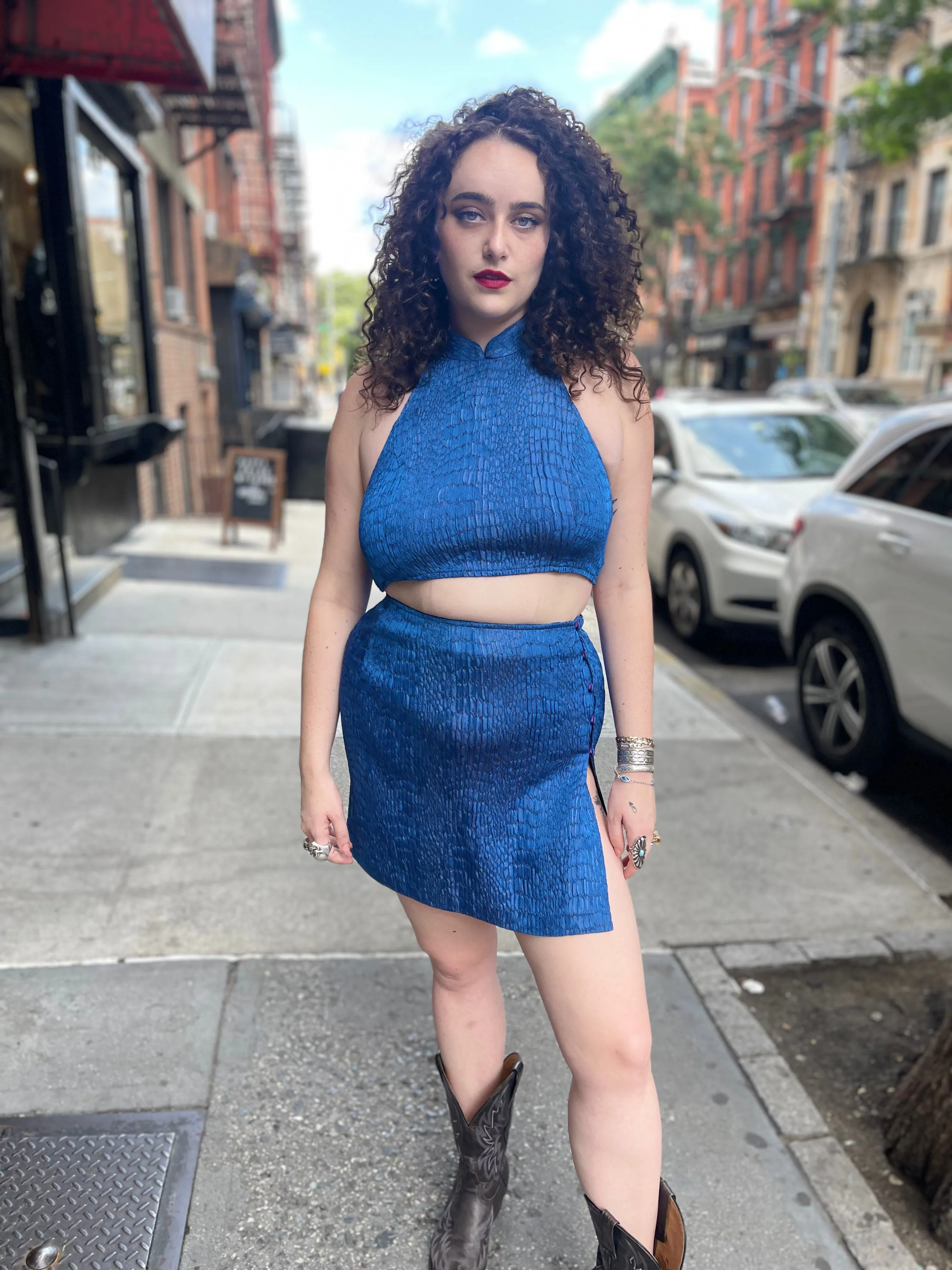 Vintage Y2K Plus Size Blue Python Shiny Two Piece