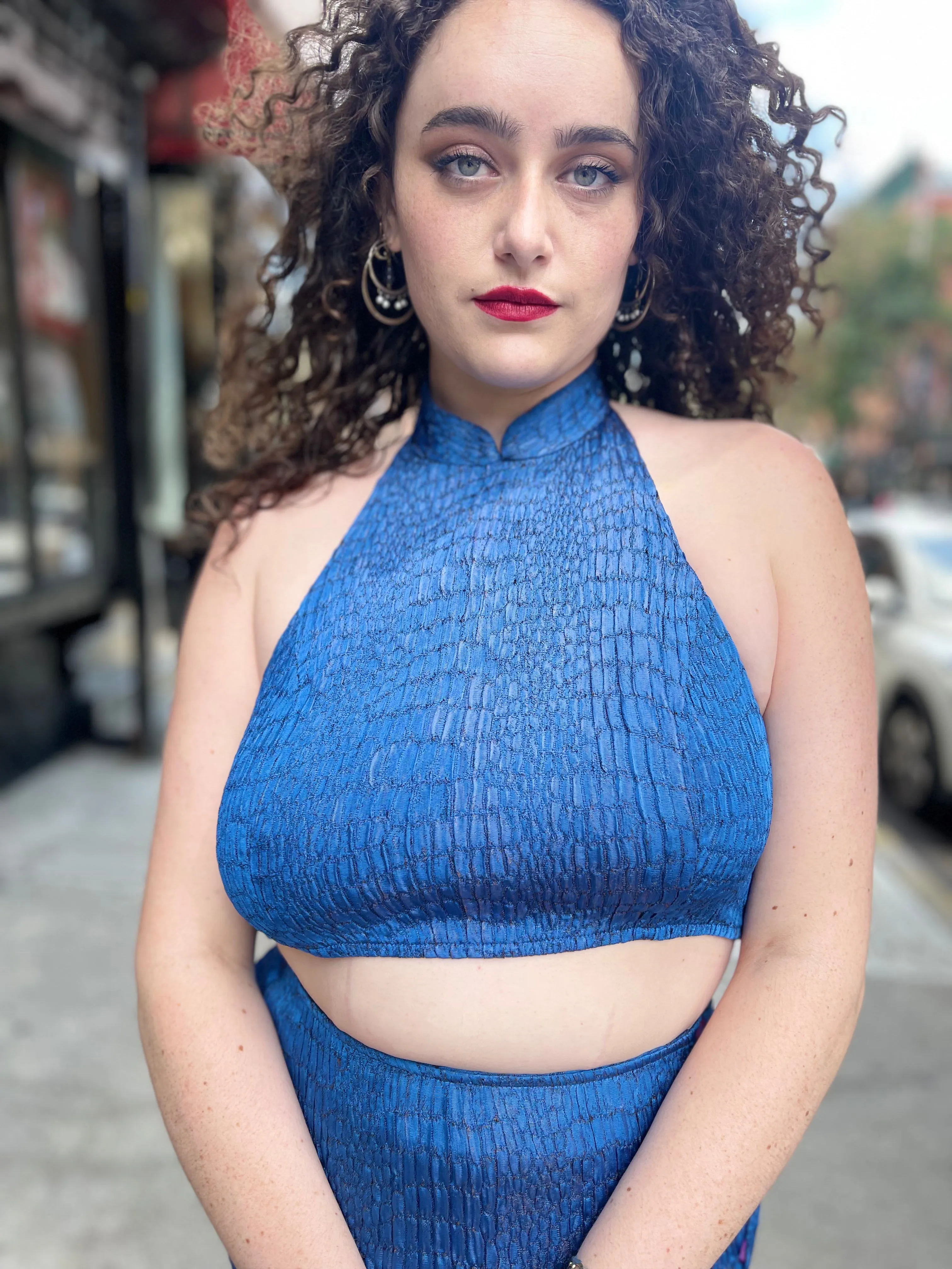 Vintage Y2K Plus Size Blue Python Shiny Two Piece
