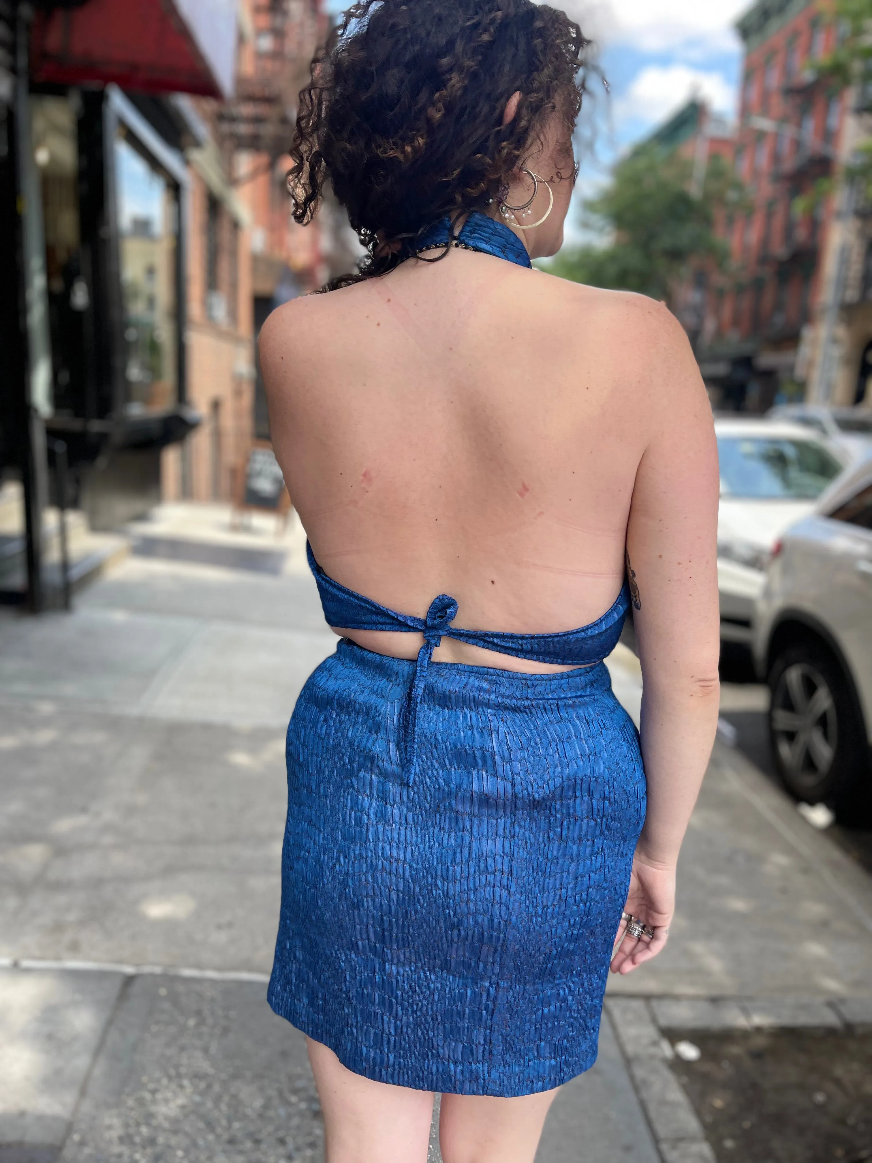 Vintage Y2K Plus Size Blue Python Shiny Two Piece