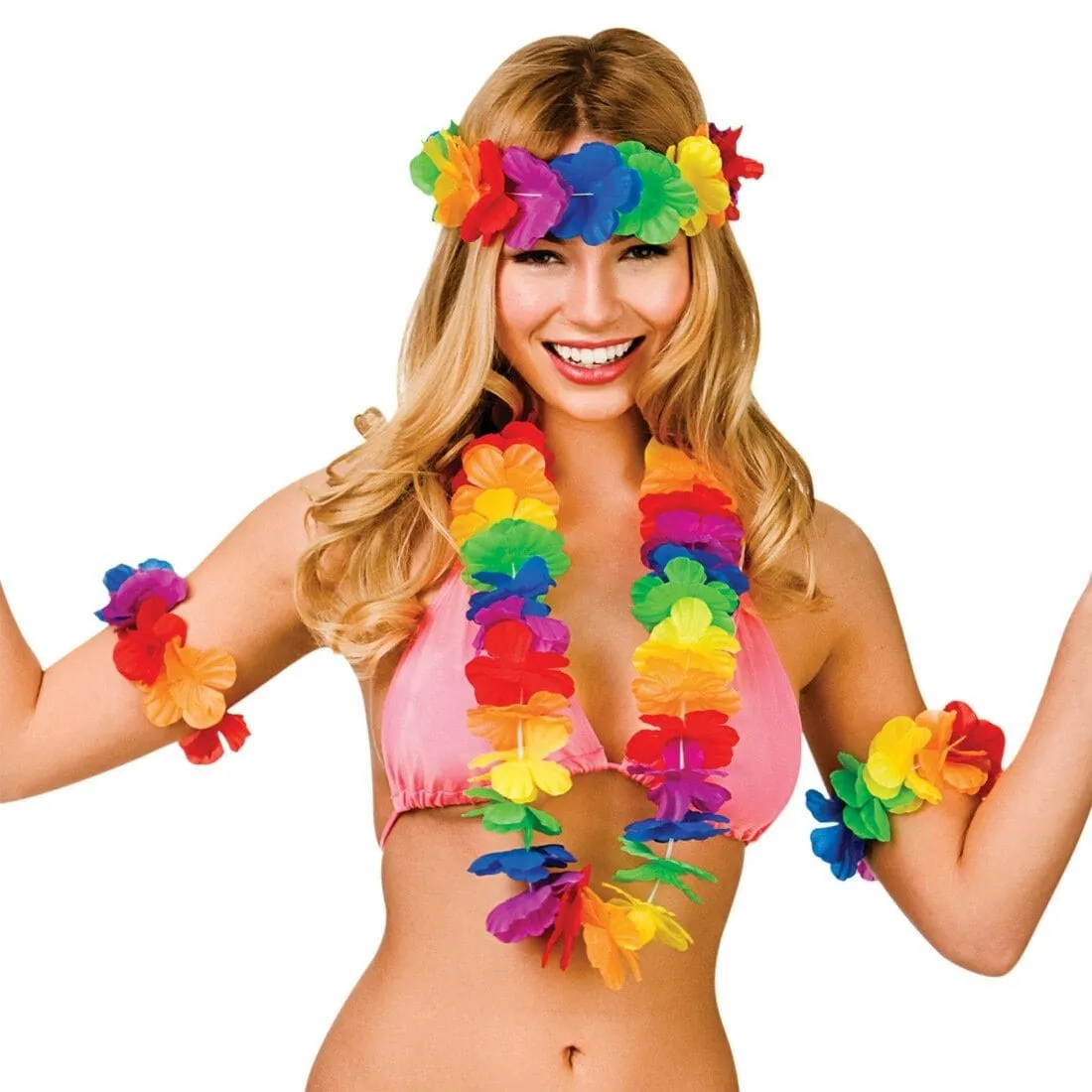 Waikiki Hawaiian 4pc Flower Set With Headband Lei Garland