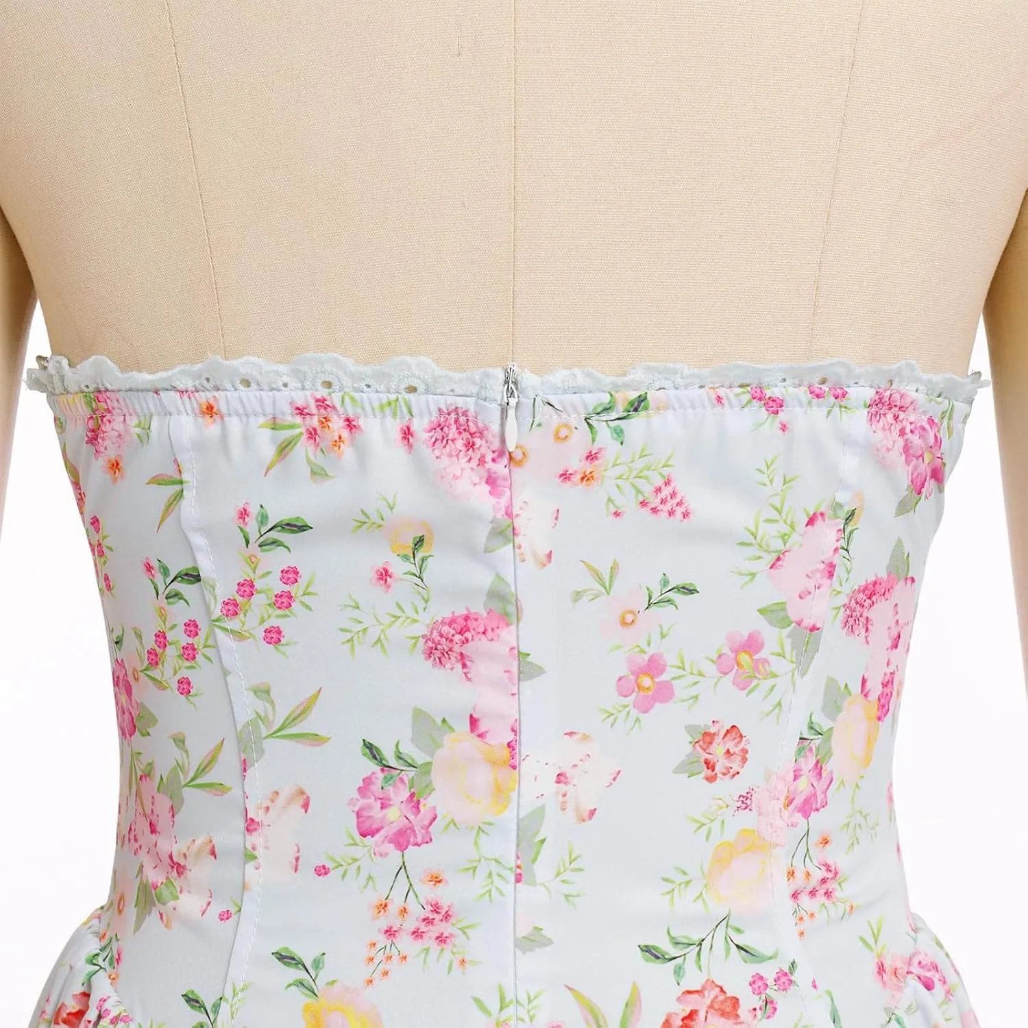 Women Floral Corset Dress Sleeveless Halter Low Cut Tie Bustier Lace Midi Dress Flowy Pleated Hem Long Sundress