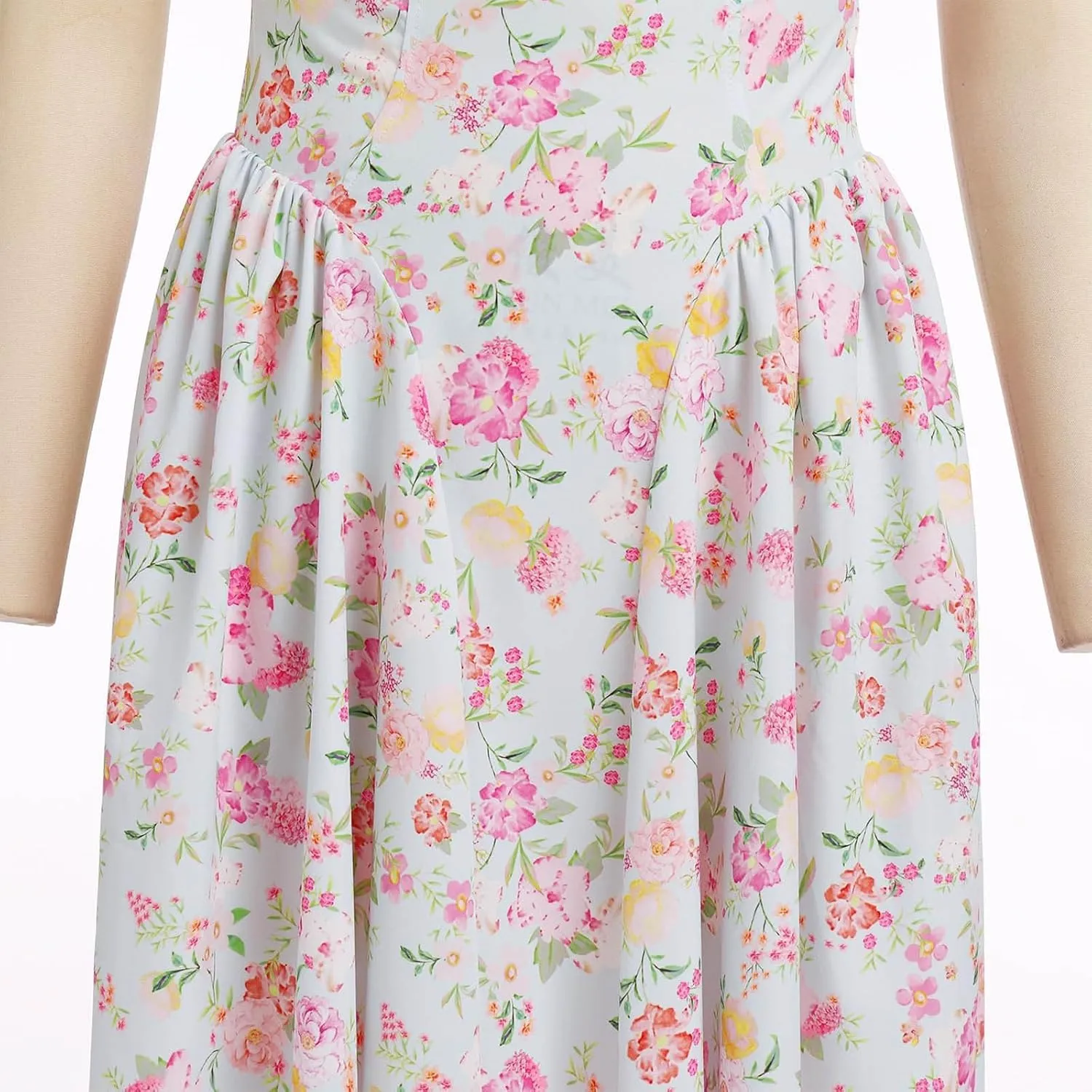 Women Floral Corset Dress Sleeveless Halter Low Cut Tie Bustier Lace Midi Dress Flowy Pleated Hem Long Sundress