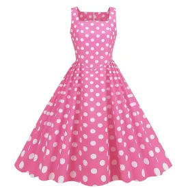 Women Vintage 50s 1950s Dress Square Neck A-line Polka Dot Rockabilly Swing Evening Party Cocktail Dresses