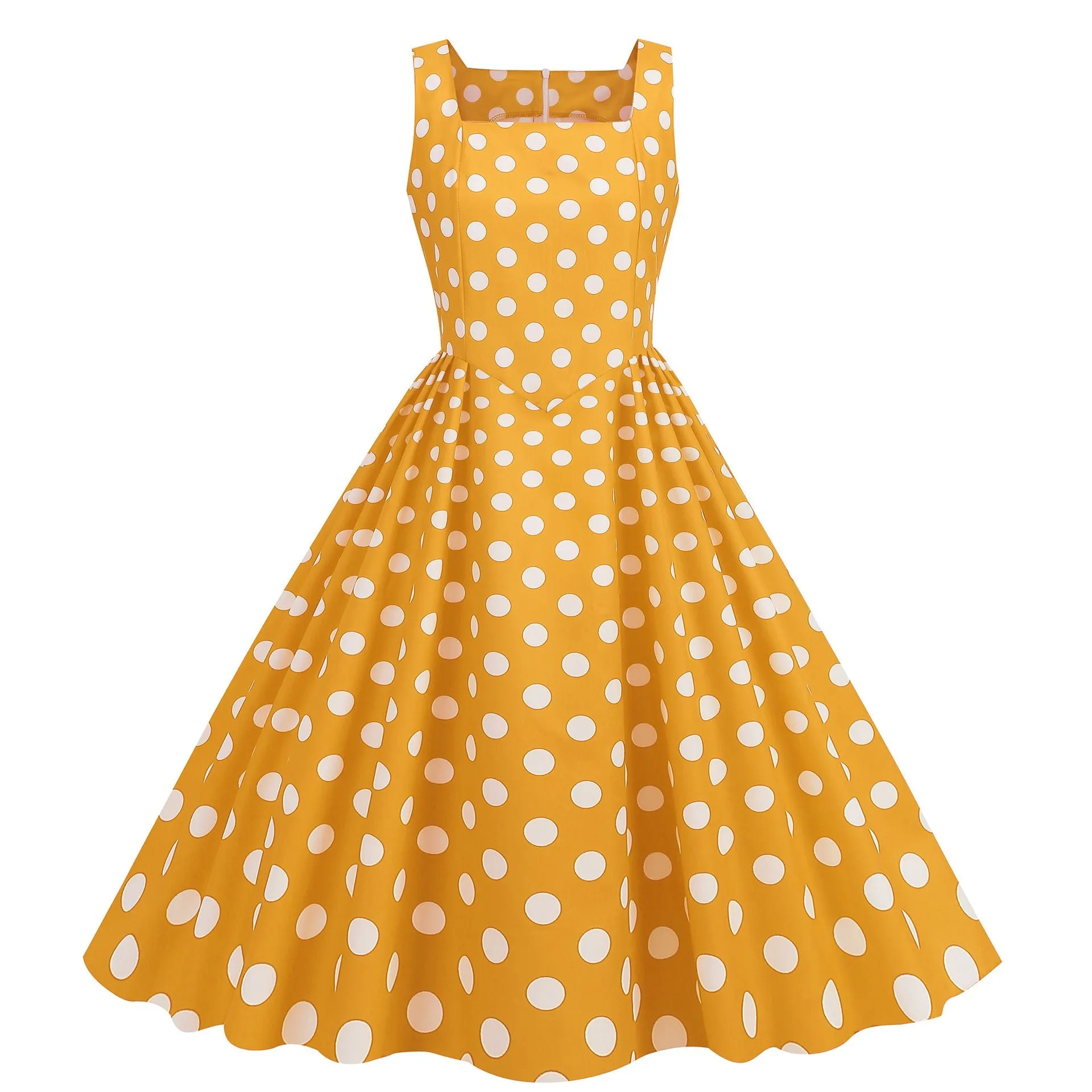 Women Vintage 50s 1950s Dress Square Neck A-line Polka Dot Rockabilly Swing Evening Party Cocktail Dresses