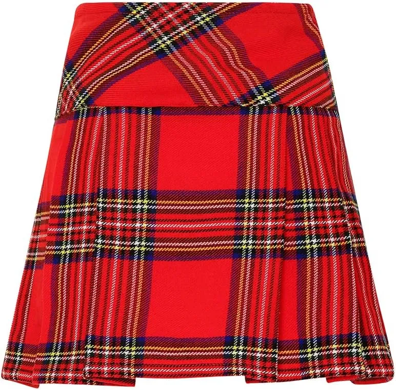 Womens 16.5 Inch Plaid Mini Kilt Billie Skirt Leather Buckled Straps