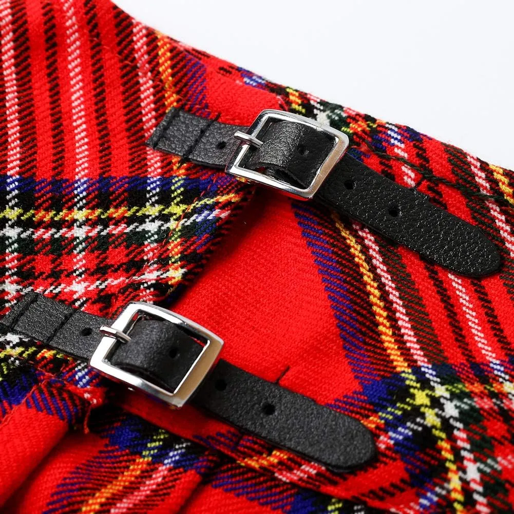 Womens 16.5 Inch Plaid Mini Kilt Billie Skirt Leather Buckled Straps