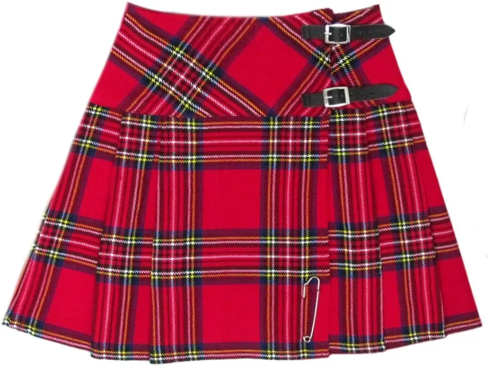 Womens 16.5 Inch Plaid Mini Kilt Billie Skirt Leather Buckled Straps