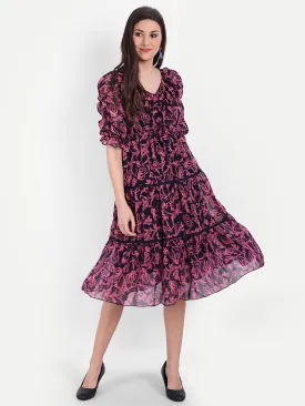 Women's Blue & Pink Floral Georgette Dress