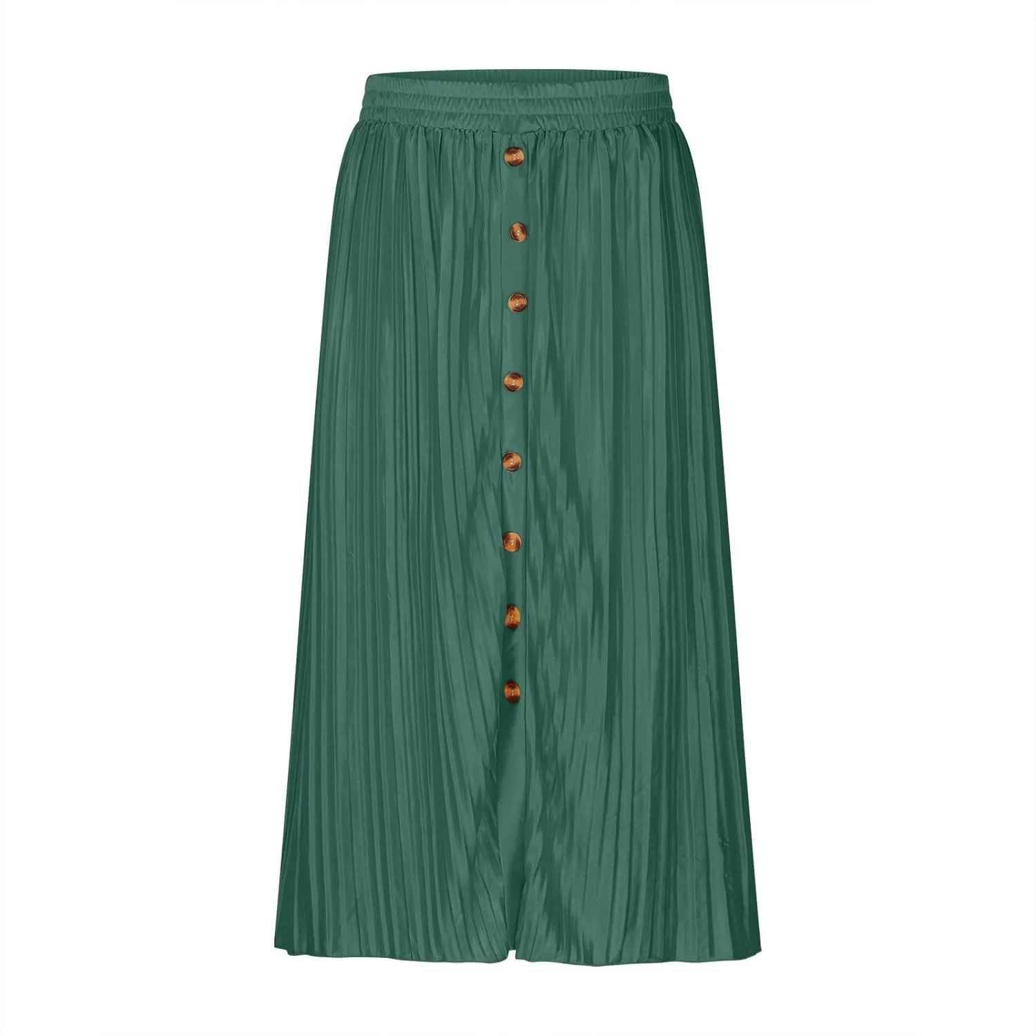 Women's Casual Elastic High Waisted Button Decor Skirt A-Line Pleated Flowy Beach Vacation Midi Long Skirts