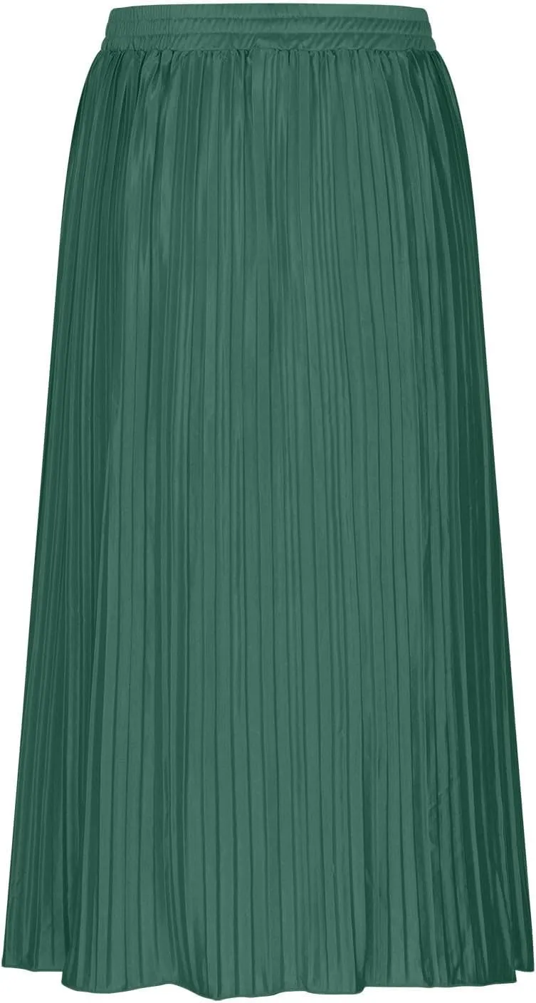 Women's Casual Elastic High Waisted Button Decor Skirt A-Line Pleated Flowy Beach Vacation Midi Long Skirts