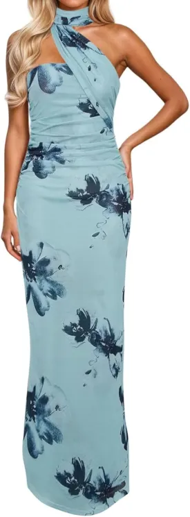 Womens Floral Strapless Dress Y2k Backless Sleeveless Tube Maxi Long Dresses Sexy Mesh Bodycon Summer Beachwear