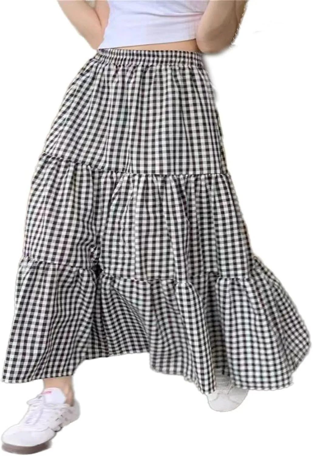 Women's Long Dresses Summer Retro Plaid A-Line Skirt