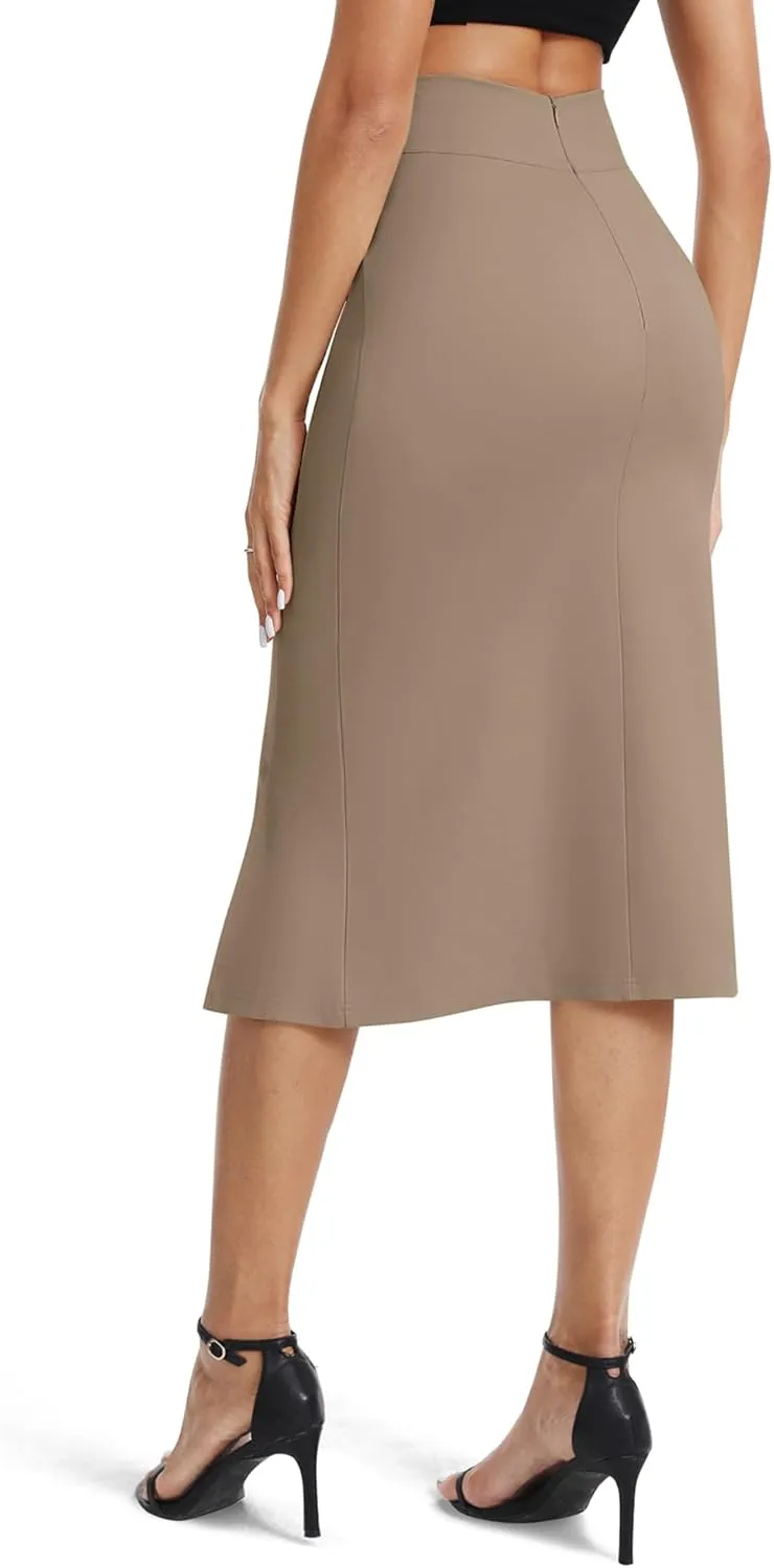Women's Stretch Office Fishtail Pencil Skirts Casual High Waist Bodycon Midi Skirt