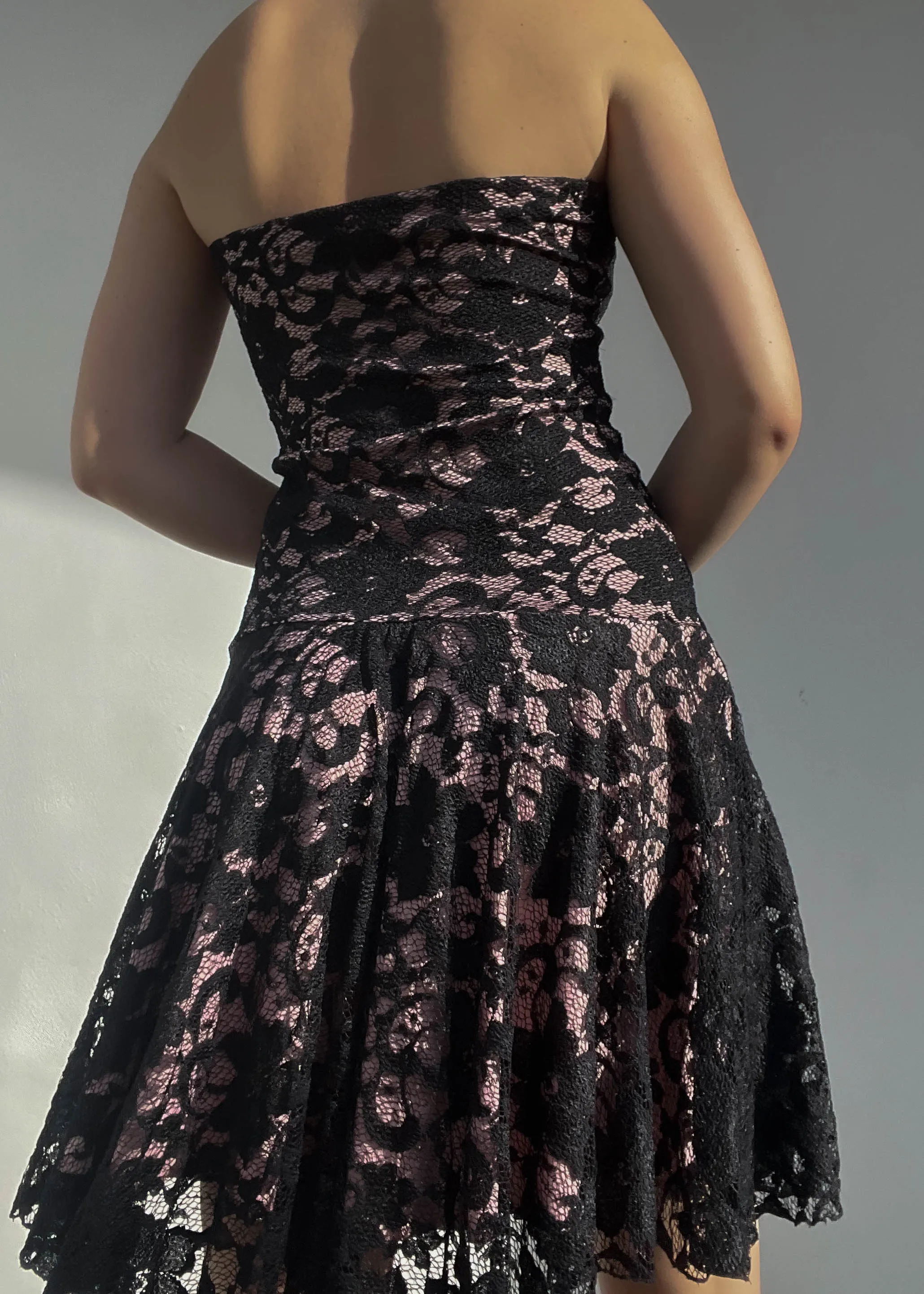Y2k Pink & Black Lace Dress (S-S/M)
